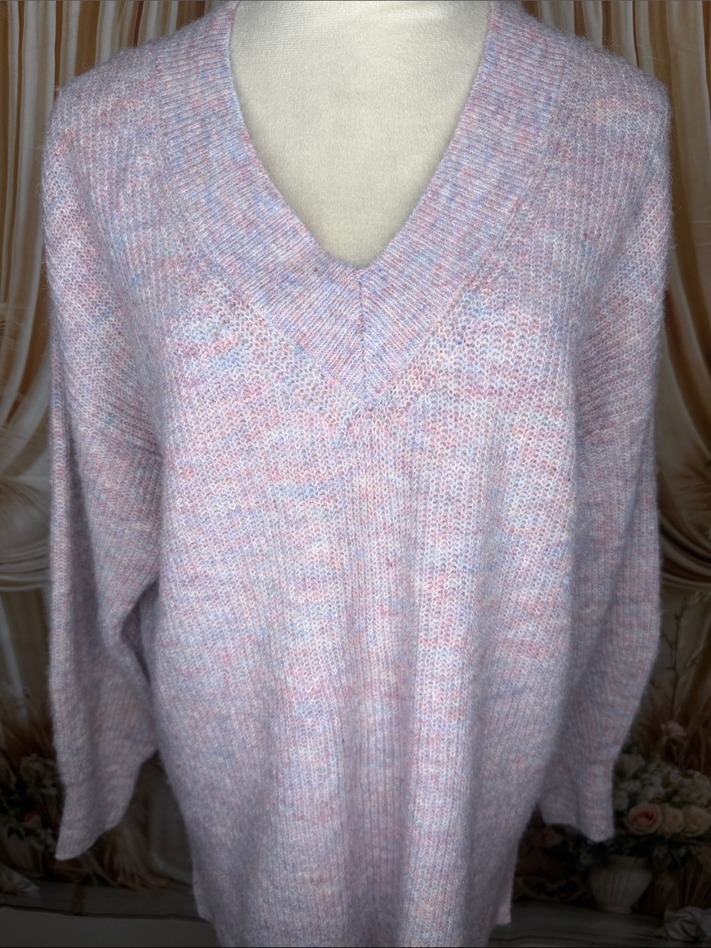 LC Lauren Conrad Pastel Pink & Lilac Marled V-Neck Sweater